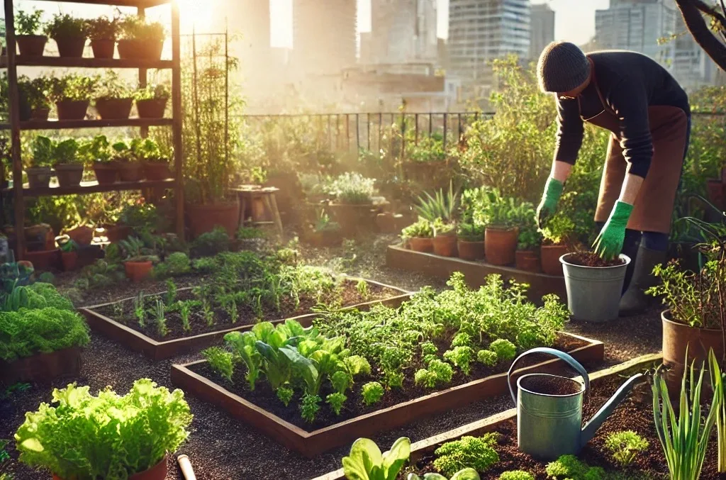 Qué Sembrar en Marzo en tu Huerto Urbano para una Cosecha Espectacular Hombre en huerto urbano trabajando