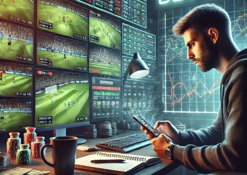 Hombre jugando a apuestas deportivas