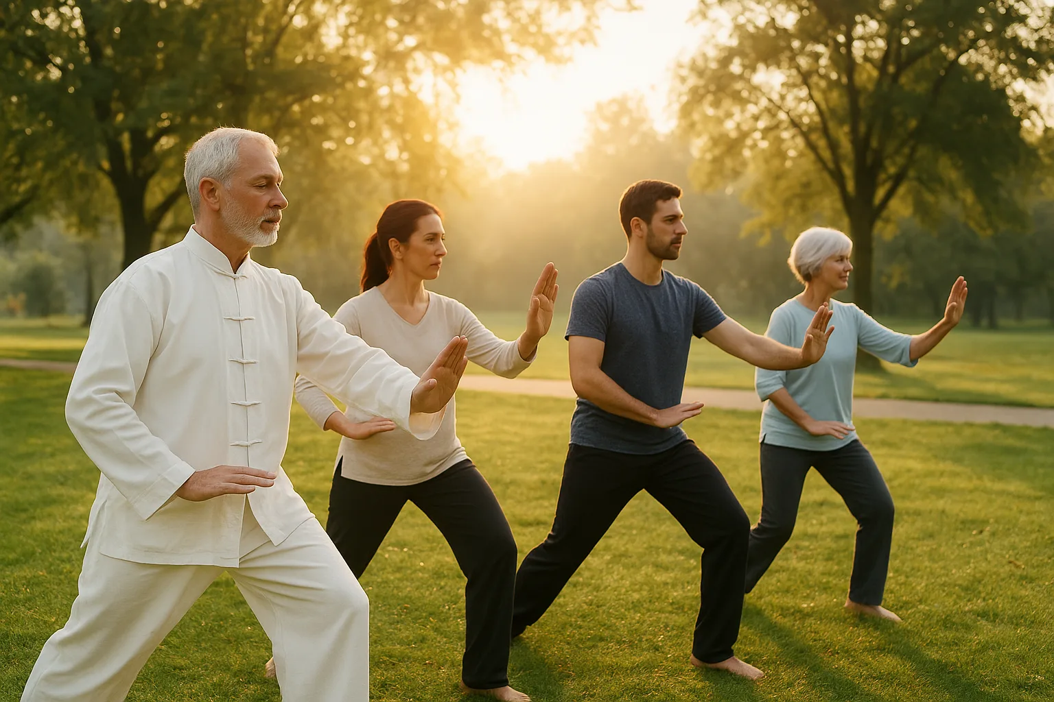 Gente practicando Tai Chi al aire libre