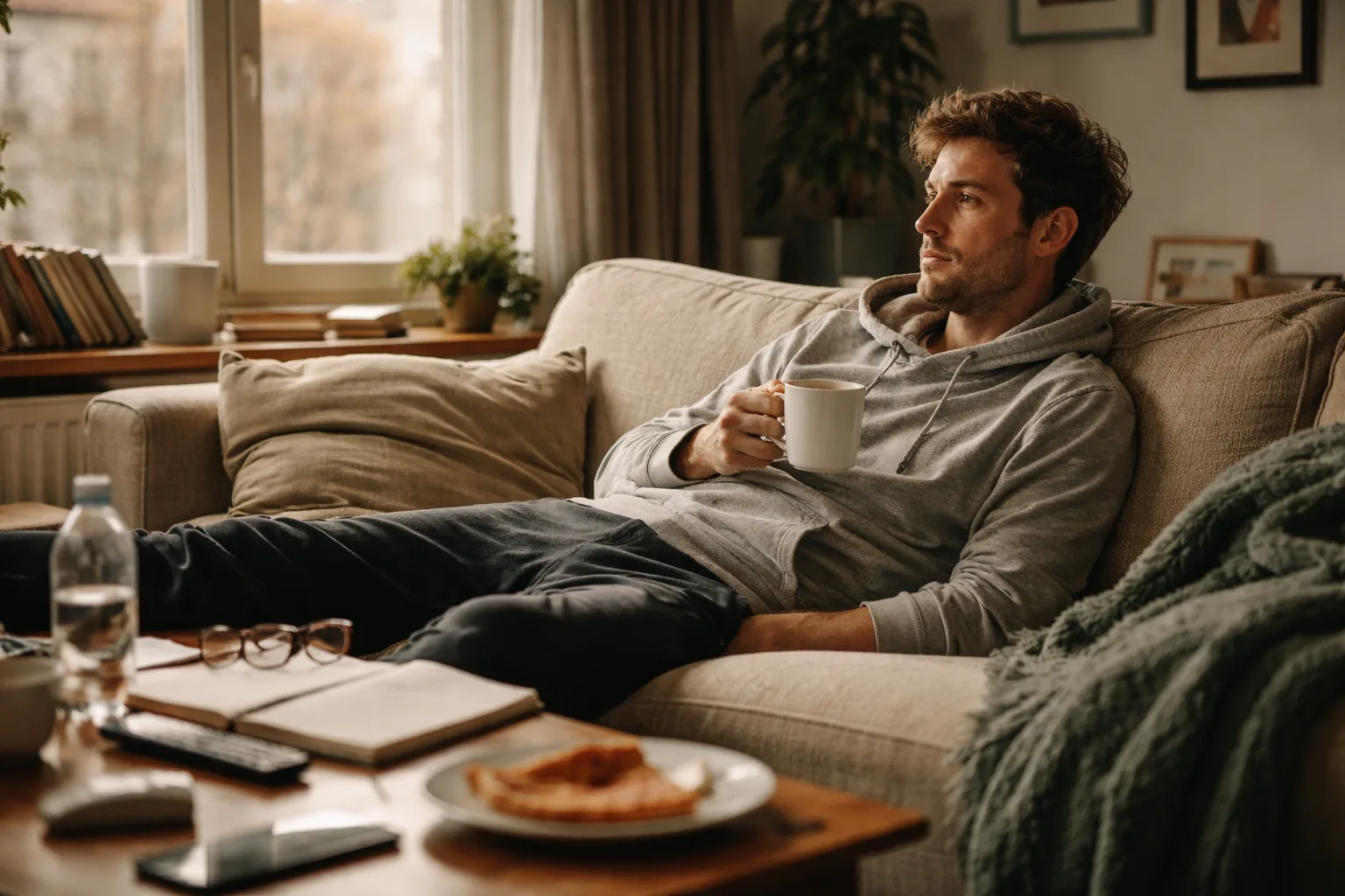 Hombre tumbado en sofá