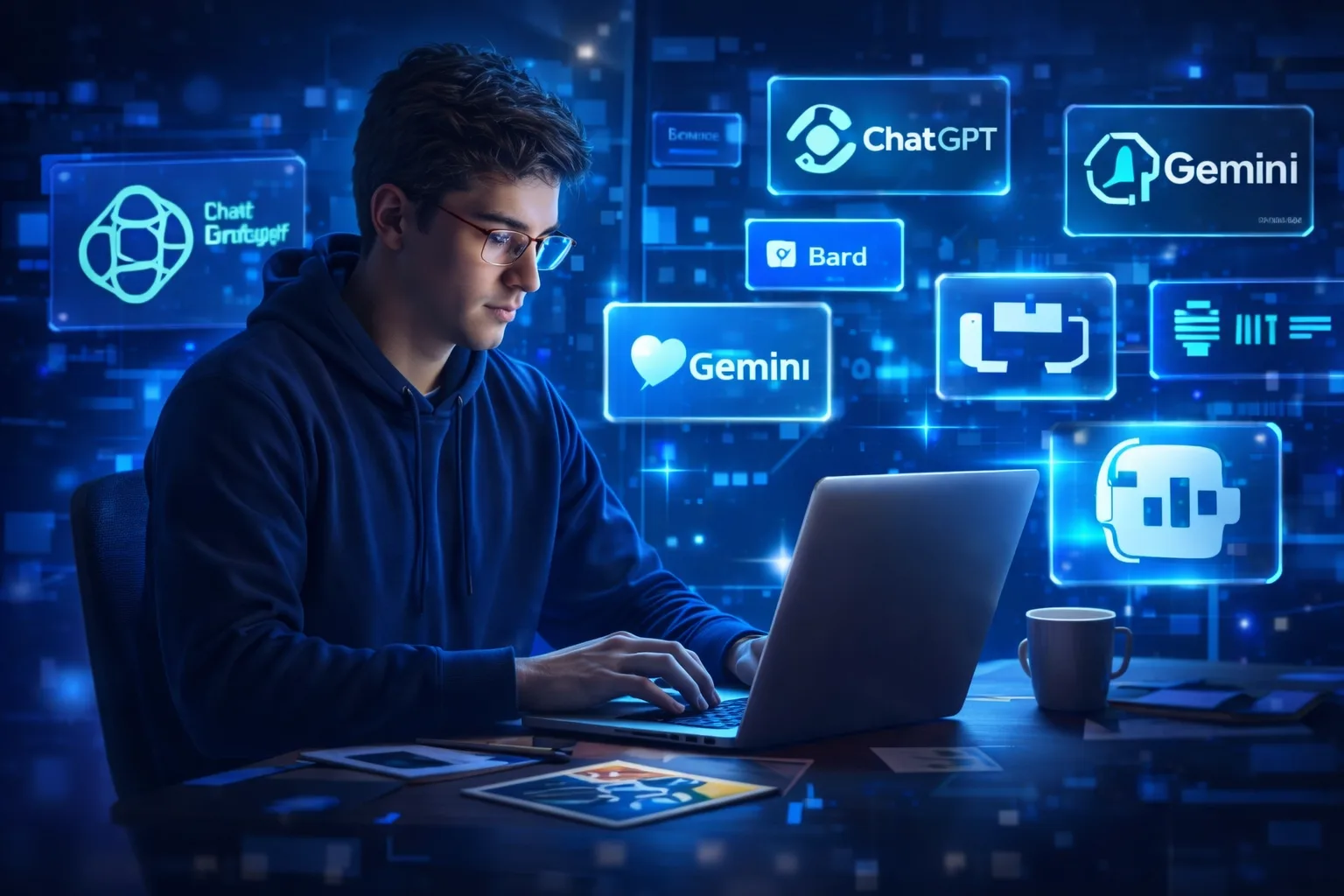 inteligencia artificial para estudiantes estudiando con ordenador y herramientas IA