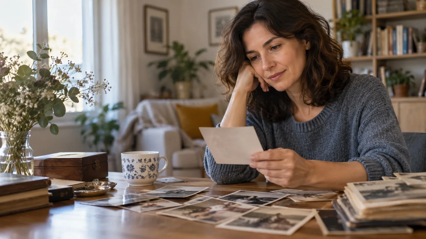 Mujer reflexionando sobre sus recuerdos